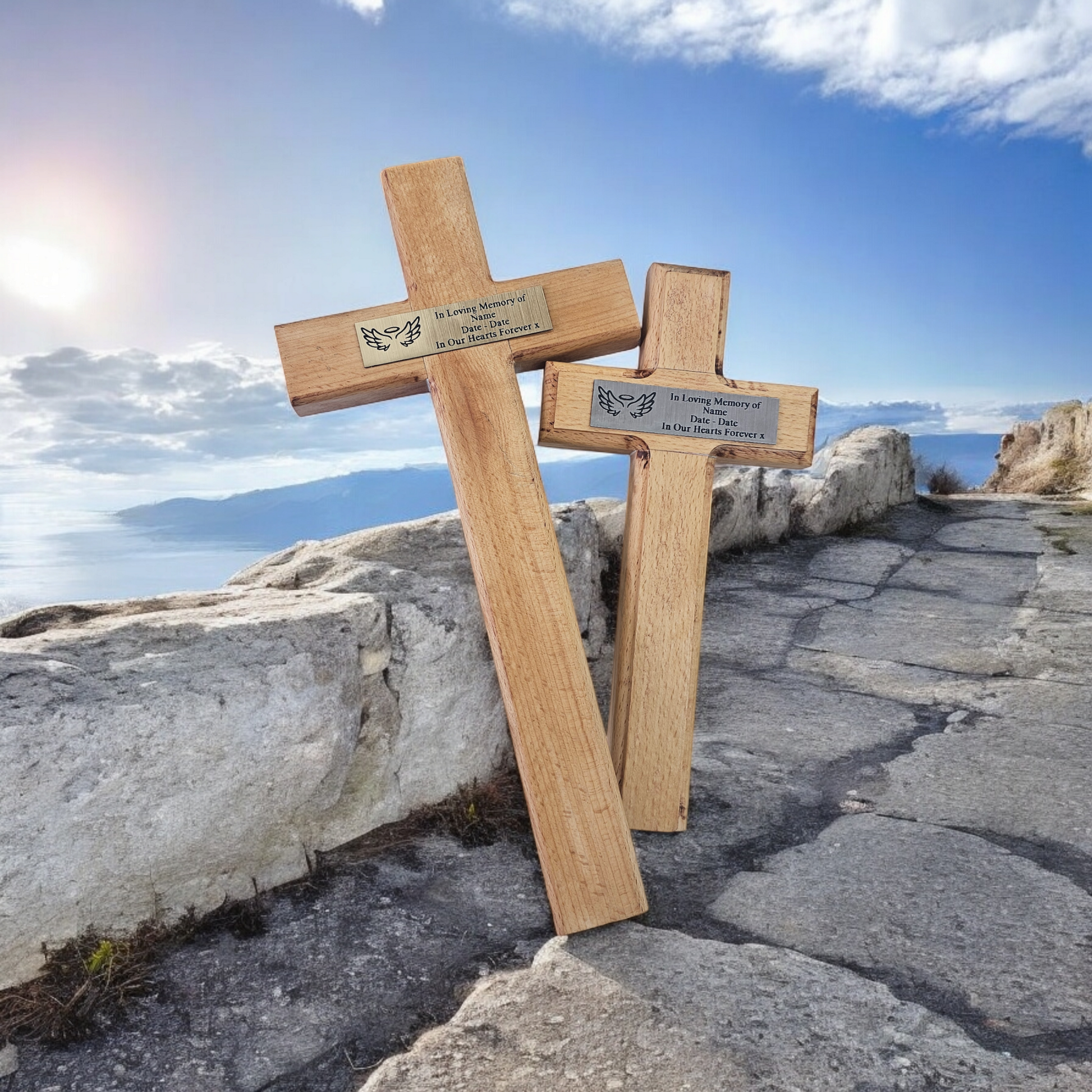 Wooden memorial cross engraved with your choice of words. Grave marker, pet memorial, cemetery, handmade. Solid and durable. Hamilton Rand