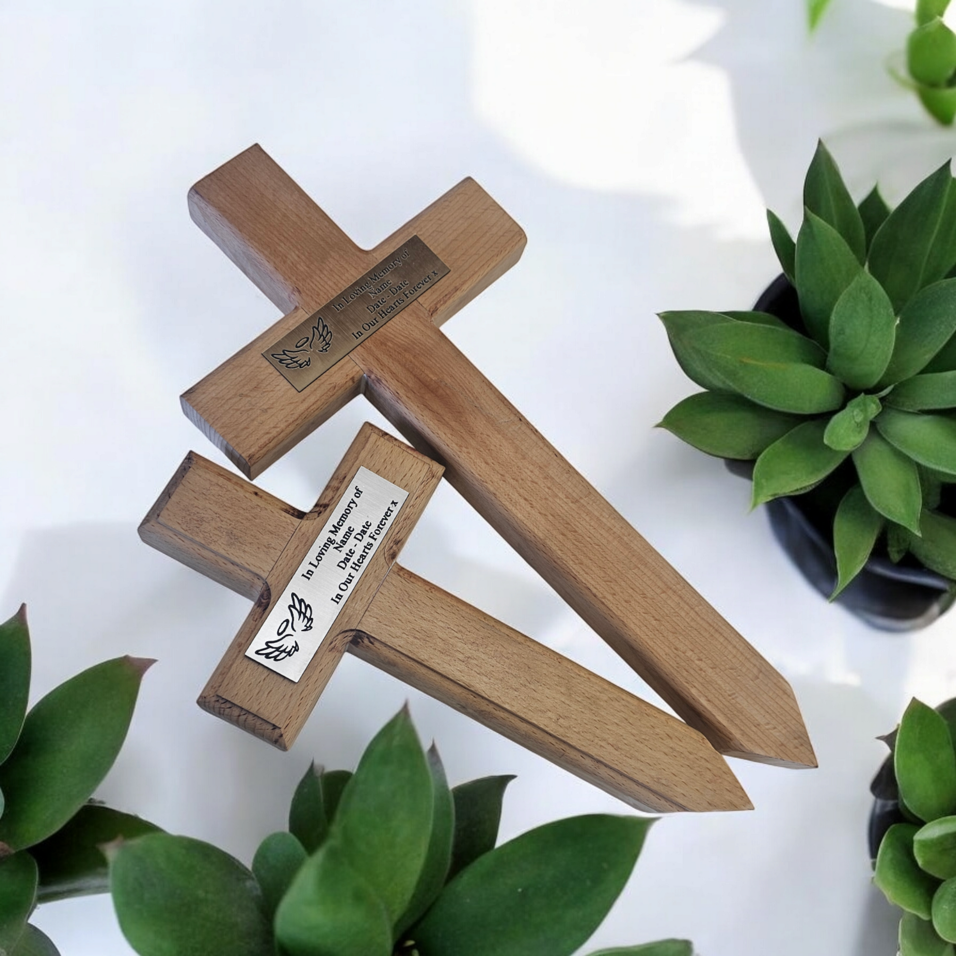 Wooden memorial cross engraved with your choice of words. Grave marker, pet memorial, cemetery, handmade. Solid and durable. Hamilton Rand