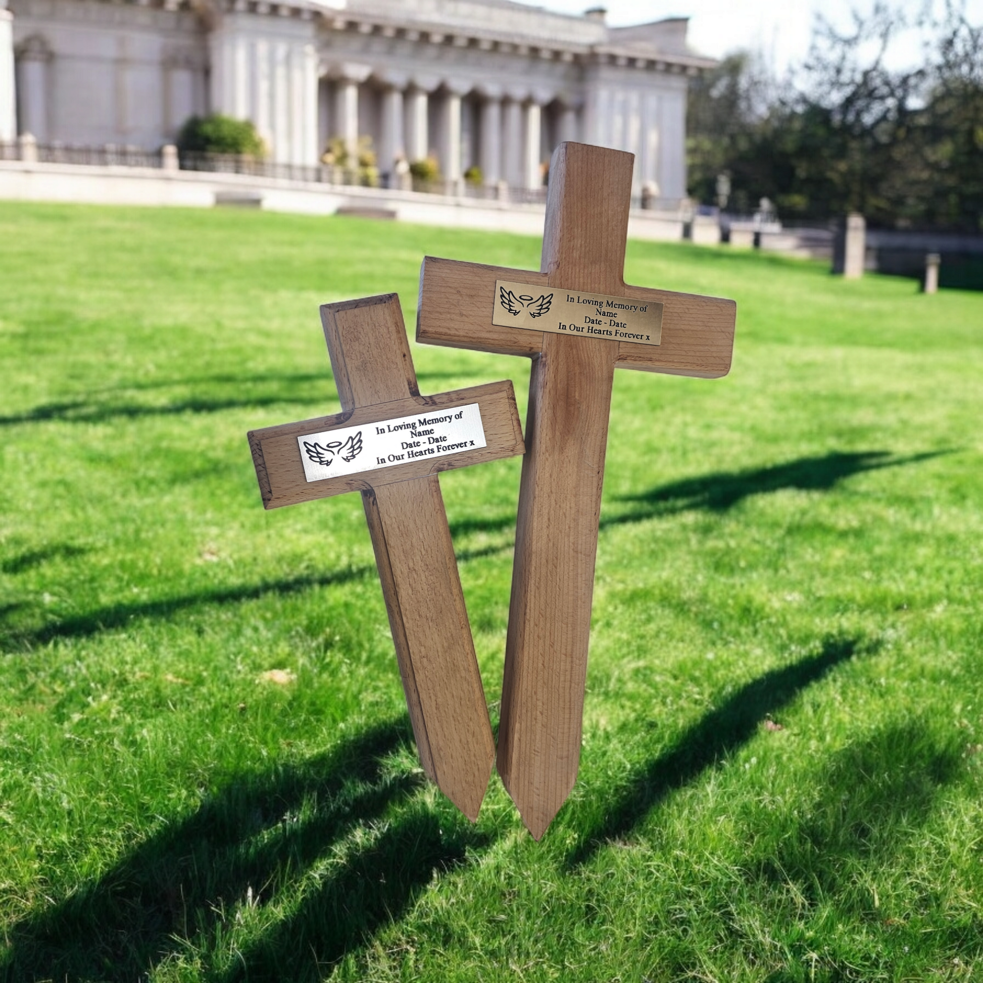 Wooden memorial cross engraved with your choice of words. Grave marker, pet memorial, cemetery, handmade. Solid and durable. Hamilton Rand